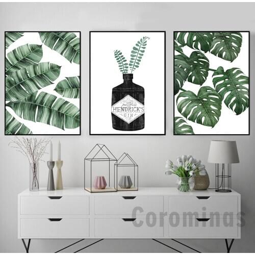 Leaves Black Gin Wall Art Canvas Painting Green Style Plant Nordic Posters And Prints Decorative Picture Modern Home Decoration