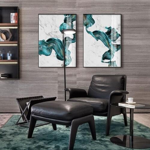 Nordic Blue marble texture Abstract line wall art Canvas Painting Prints Posters for Living Room Morden contracted Home Decor