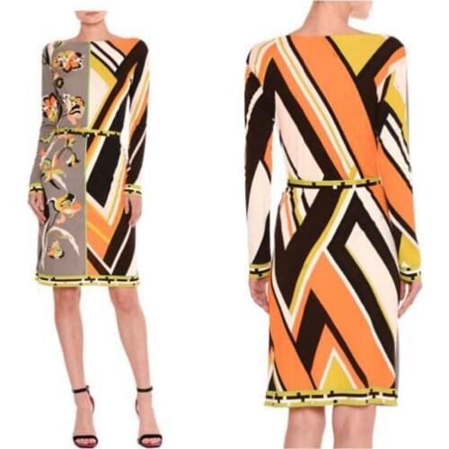 New womens wear Italian fashion long sleeve elastic knitted slim dress with