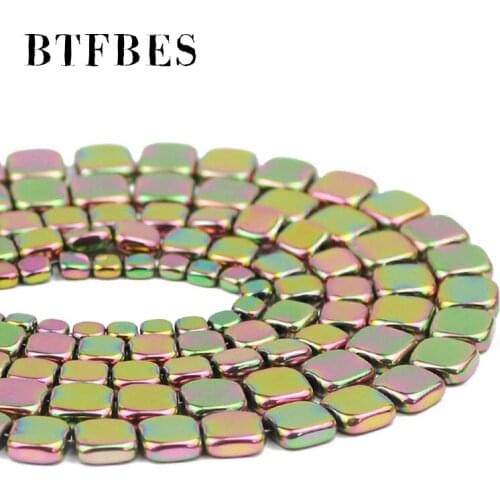 New Green Flat Square Shape Hematite Natural Stone 4/6/8MM Loose Beads For Trendy Jewelry Making DIY Bracelet Necklace Earrings
