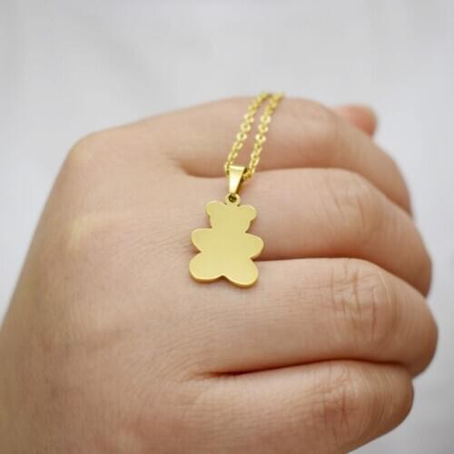 Japanese pop, disco cool girl retro titanium steel bear pendant girl web celebrity disco necklace