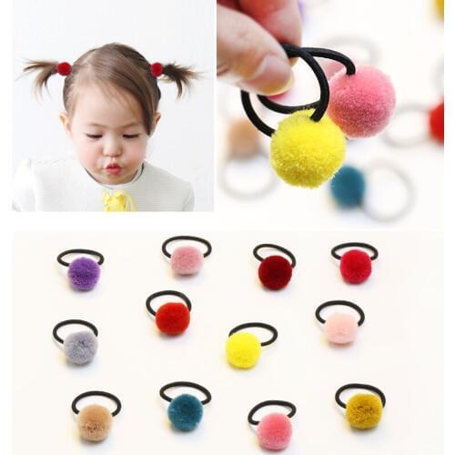 5PC/Lot Fashion New Cute Girls Pompom Fur Ball Hair Bands Candy Color Pompon Balls Hairwear Female Jewelry Wedding Girls Gift