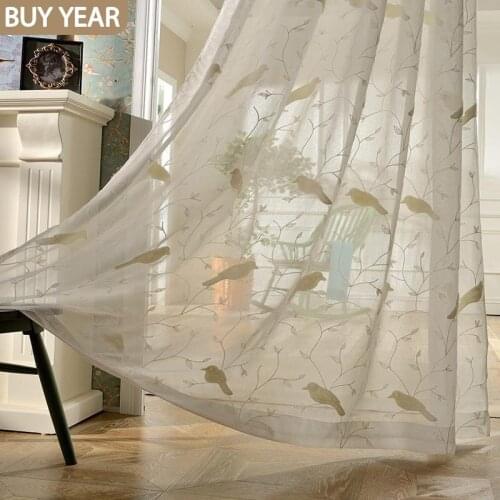 Simple Style Curtains for Living Dining Room Bedroom Curtain Tulle Bird Half Shading Small Fresh Finished Product Customization