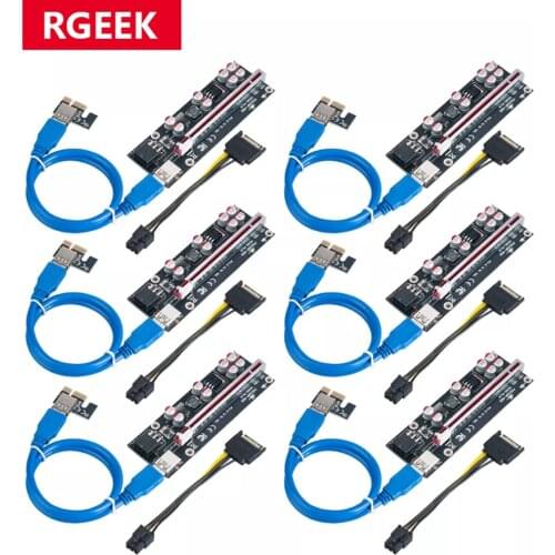 RGeek 6pcs Ver009s Plus PCIE Riser USB 3.0 PCI-E Riser 1X 4x 8x 16x Extender Riser Adapter Card SATA 15pin to 6 pin Power Cable