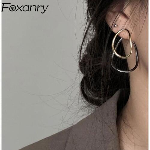 Foxanry Prevent Allergy 925 Sterling Silver Stud Earrings INS Fashion Vintage Elegant Creative Irregular Geometric Party Jewelry