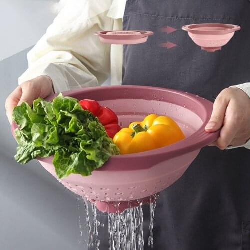 Fruit Vegetable Washing Basket Strainer Eco-Friendly Non-stick Foldable Silicone Household Colander With Handles Kitchen Tools