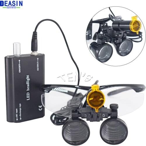 Dental 2.5X/3.5X Magnification Binocular Loupe Surgical Magnifier with Headlight LED Light Operation Loupe Lamp