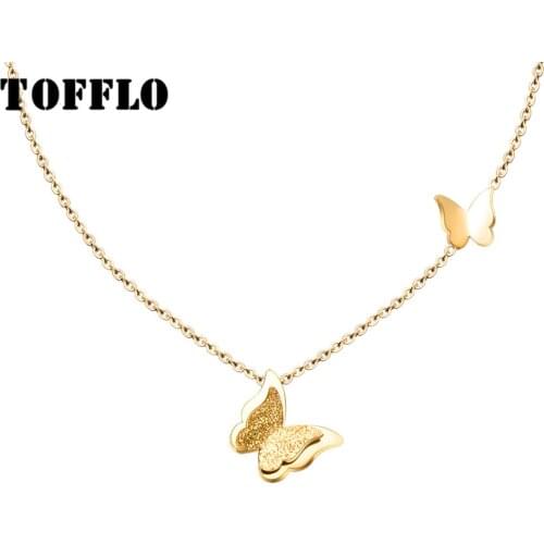 TOFFLO Stainless Steel Jewelry Little bButterfly Necklace Frosted Butterfly Lady Fashion Clavicle Chain BSP045
