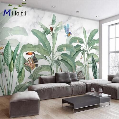 Milofi custom vinyl 3D wallpaper mural wallpaper modern minimalist fresh rainforest plant forest animal TV sofa background wall