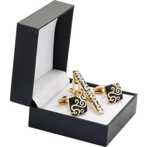 XK Classic Square Golden Laser Stripe Bussiness Mens Cufflinks Tie Clips Set High Quality Necktie Pin Tie Bars Clip Clasp