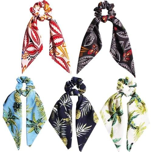 Hair Scrunchies Bands Streamer Accessories Ponytail Elastic Hair Rope Women Scrunchie coconut tree Hairbands 50pcs F517B