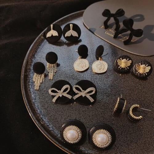 Sweet Girl Female Style Stud Earrings Silver Color Bowtie Tassel Earrings