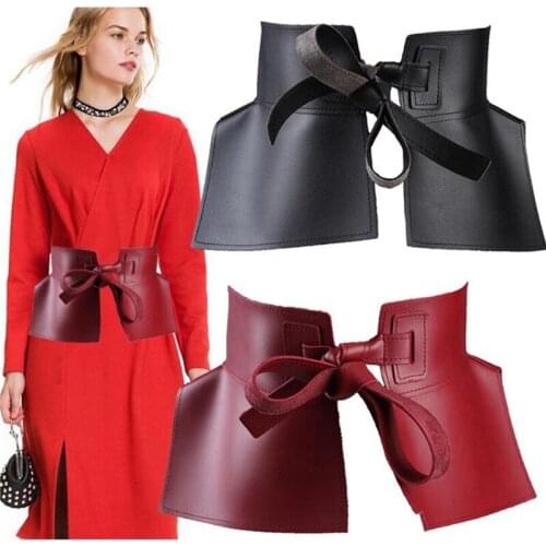 Women Fashion Tide All-Match Belts 2021 New Spring Fashion Solid Color Black Red Pu Leather Bow Belt