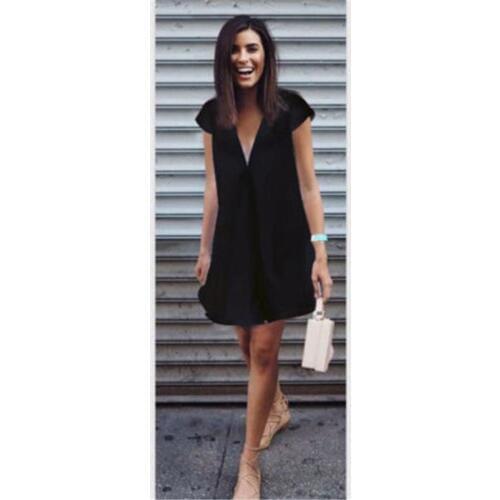 Women Casual Dress Summer Womens Loose V Neck Chiffon T Shirt Short Sleeve Casual Tops Blouse Dress