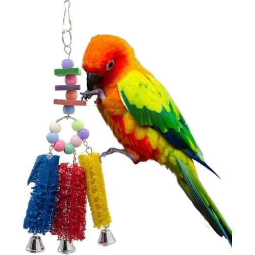 1pc Bird Chewing Toy Anti-Biting Bird Cage Bite Toy Parrot Hanging Bell Toy With Acrylic Beads For Small Pet Birds Supplies