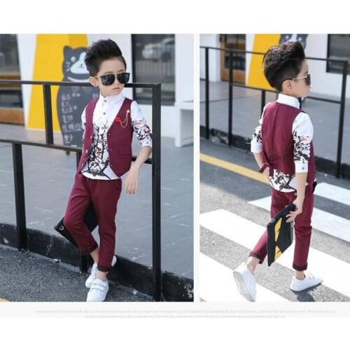 2018 New Design Boys Printed Wedding Suit Brand Gentle Boys Formal Tuxedos Suit Kids Spring plaid children suits 3pcs