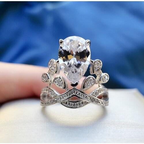 2020 Trend 925 Sterling Silver Crown Rings 8*12MM Water Drop High Carbon Diamond Bridal Rings For Women Wedding Fine Jewelry