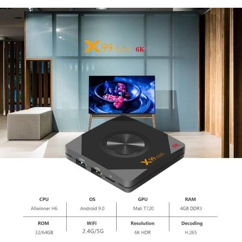 2020 TV Box Android 9.0 X99 MINI Smart TVBox Amlogic Allwinner H6 Quad Core 64 Bit UHD 4K Media Player H.265 4GB / 64GB 2.4G / 5