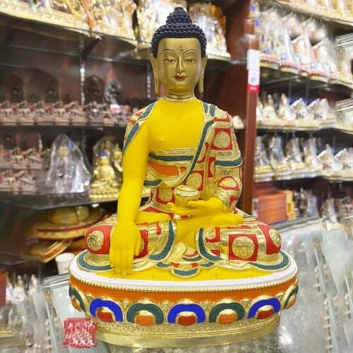 2021 high grade colored draw Good Buddha statue bless family Safety Healthy luck Painted Sakyamuni Buddha God statue