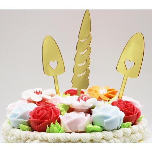 3pcs Unicorn Acrylic Cake Topper Baby Shower Gold Happy Birthday Unicorn Cupcake Topper For Kids Birthday Party Cake Decorations
