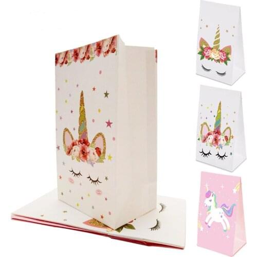 6PCS White/Pink Unicorn Paper Bag DIY Unicorn Birthday Party Decorations Kids Unicorn Gift Bag Wedding Favors And Gifts Supplies