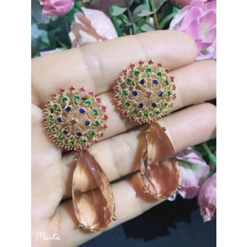 Accking Luxury shining multicolor earrings women cubic zirconia earrings Dubai for women jewelry