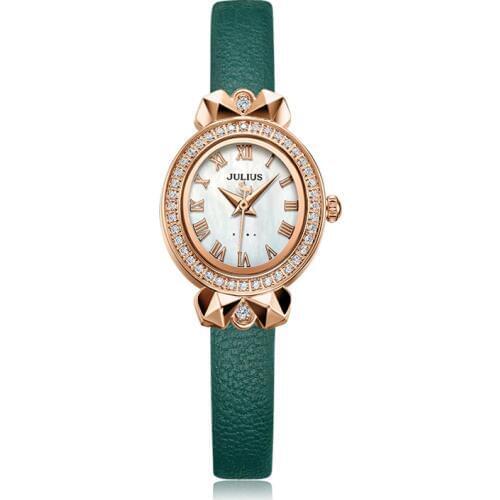 Julius watch Retro Womens Oval Small Watch Ladies Elegant Dress Watch Set Diamond Dial Analog Quartz Leather Band Watch JA-1039