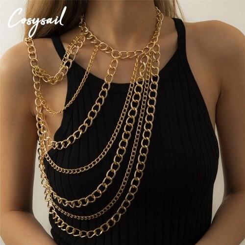 Cosysail Punk Multilayer Aluminum Chain Shoulder Chain for Women Girl Gothic Geometric Tassel Body Jewelry Party Gift