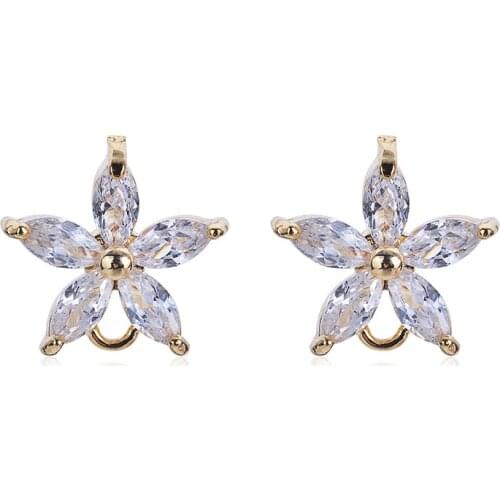 Color Retention 18K True Gold Filled White Zircon Flower With Hoop Ring Stud Earrings DIY Jewelry Making Findings Accessories