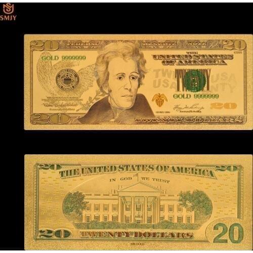 Color USA Dollar Money 20 Dollar Gold Foil Currency Pape Fake Banknotes Height Collection Free Shipping