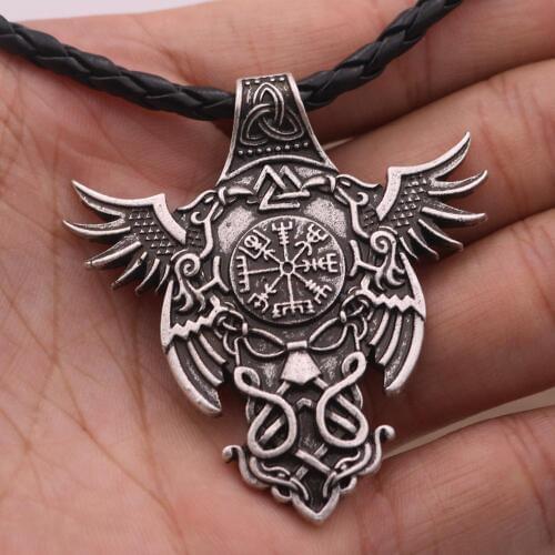 Dropshipping viking odin raven men pendant necklace celt Compass Vegvisir necklace Valknut ODIN Trinity pagan amulet Jewelry