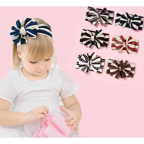 Korean Cute Big Bows Striped Hair Accessories For Girls Nylon Headband For Children Elastic Hair Bands Bnowknot Head Bands