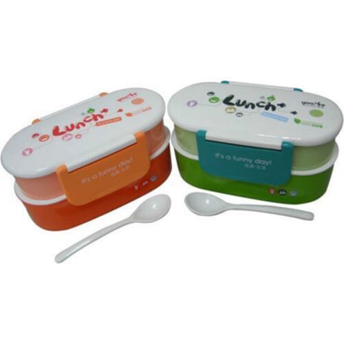 Kitchen Tableware portable plastic oval double layer lunch box microwave oven sealed boxes Japanese Lunch Box