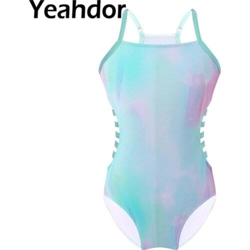 Summer Kids Girls One-piece Swimwear Bodysuit Adjustable Straps Hollow Out Side Print Swimsuit for Beach Pool Swimming Bathing