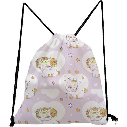 Love Cute Animal Print Drawstring Bags Cartoon Unicorn Backpack Pretty Softback Bag Casual Shoe Bag for School Portable Book Bag