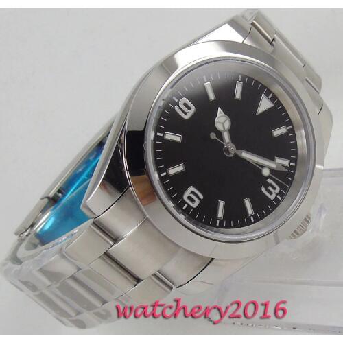 40mm Bliger Sterile Black Dial Stainless steel Case Automatic Movement mens Watch