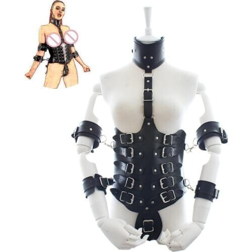 BDSM Bondage Handcuffs Set Erotic Slave Body Restraints Corset with Arm Binder Cuffs Adult Sex Toys for Couples Game Submissive