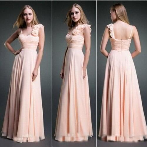 Inexpensive Summer Spaghetti Sweetheart Pale Pink Chiffon Bridesmaid Dresses With Flowers Under 100