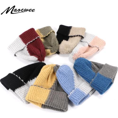 New Winter Knitted Hat For Men And Women Color Patchwork Casual High Quality Unisex Elastic Hat Outdoor Warm Skullies Beanie Hat