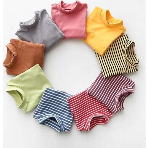2021 New Childrens Turtleneck Bottoming T Shirt Spring Autumn Baby Boys and Girls Warm Velvet Inner Baby Long Shirt T-shirt Top