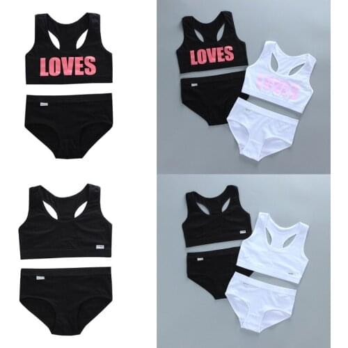 New Style Pure Cotton Girl Bra Set Vest Style Black and White Sports Development Period Student Underwear Set 8-16Y