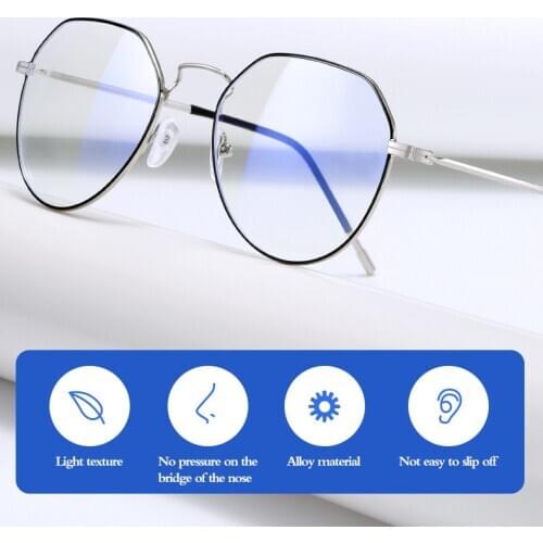 Anti Blue Light Blocking Glasses for Women Men Anti-Radiation Metal Frame Computer Gaming Eyewear Non Graded Replaceable Lens