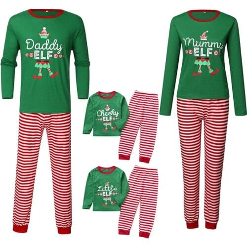 Family Matching Outfits Autumn Winter Striped Christmas Print Parent Child Wear Father Mother Kids Boy Girl Home Clothes Pajamas