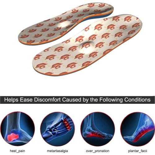 Orange Printing Foot Pain Arch Support Insoles Orthotic Inserts Memory Foam EVA Shoe Insoles With Shock-absorbant For Men Women