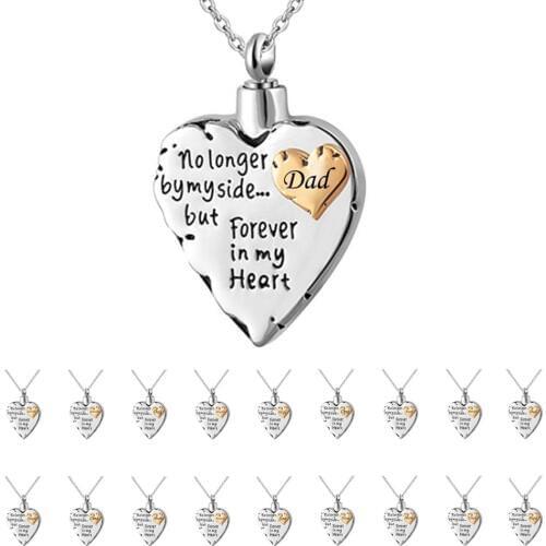 Unisex No Longer by My Side But Forever in My Heart Dad&Mom Cremation Ashes Urn Pendant Necklace