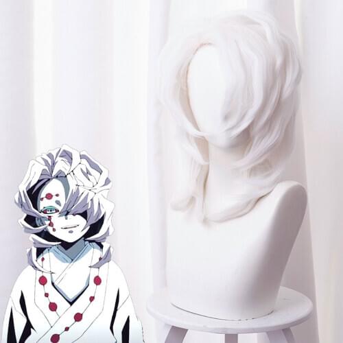 Ghost Destruction Blade Tired Spider Mountain Lower Ghost White Shaped Short Hair Cos Wig Anime Cosplay Game Hair Perform Wig