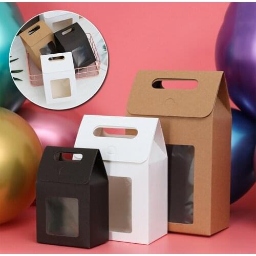 Kraft Paper Gift Bag Flip Cover Simple Candy Package Paper Bag With Transparent Window Wedding Birthday Gift Packaging Materials