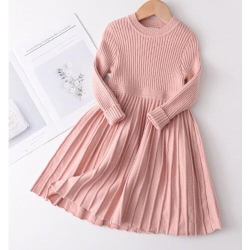Girls Casual Dress 2021 New Autumn Kids Solid Color Sweater Vestidos For Girl Long Sleeve Children Party Clothing