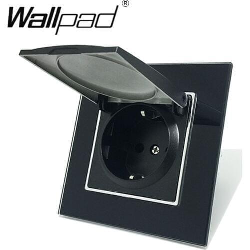 1 Gang Dust Cap Schuko Socket 16A Wallpad Luxury Black Crystal Glass 110V-250V Wall Power Supply EU with Claws Hook Clips