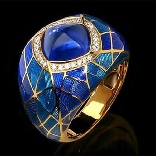 Luxury Fashion Charm Womens Wedding Ring Red Blue Color Crystal Female Ring Jewelry Trend Fine Gifts